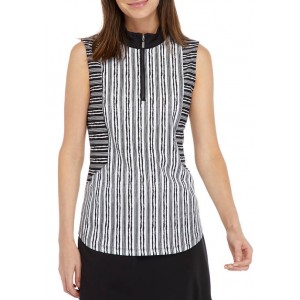 Ruby Rd Women's Relaxed 1/4 Zip Textured Striped Sleeveless UPF 50 Top 