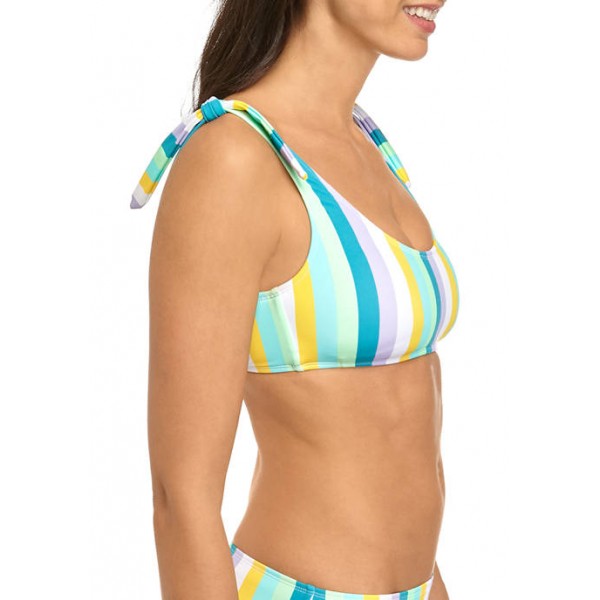 Cabana by Crown & Ivy™ Stripe It Up Shoulder Tie Crop Bikini Swim Top