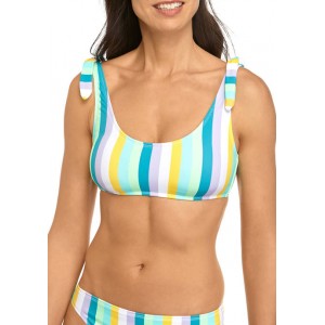 Cabana by Crown & Ivy™ Stripe It Up Shoulder Tie Crop Bikini Swim Top 