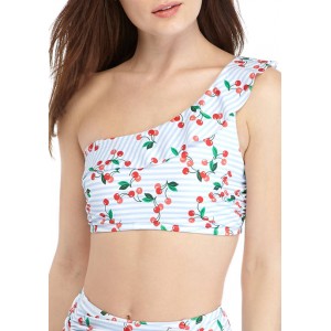 Crown & Ivy™ Cherry Cherry One Shoulder Flounce Bra Bikini Swim Top 
