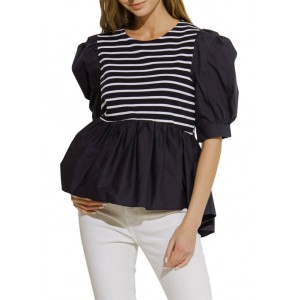 ENGLISH FACTORY Striped Knit Combo Top 