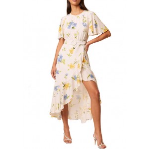 French Connection Flutter Sleeve Floral Drape Dress 