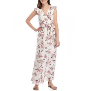 June & Hudson Cap Sleeve Floral Wrap Maxi Dress