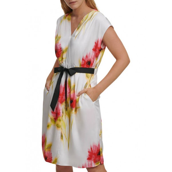 DKNY Cap Sleeve Floral Print Dress