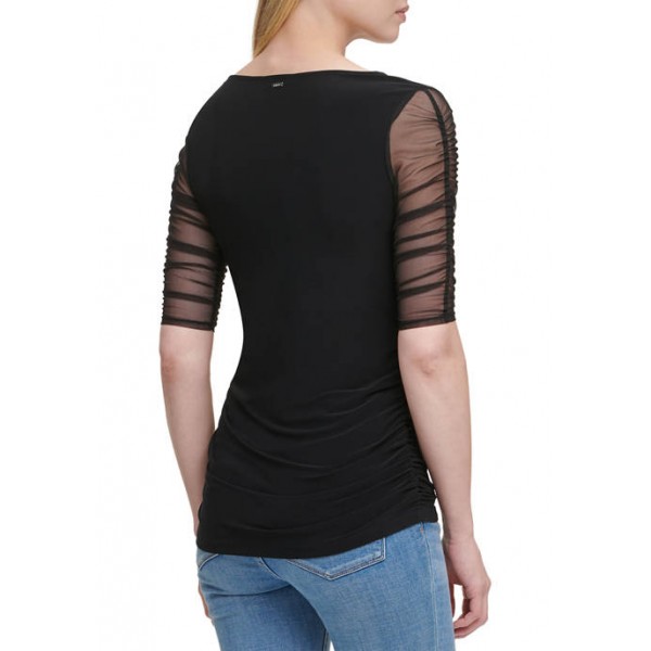 DKNY Knit Top with Mesh Sleeves