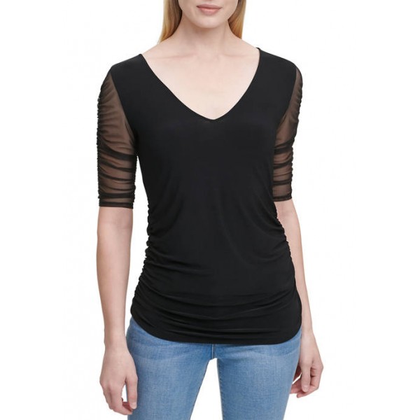 DKNY Knit Top with Mesh Sleeves