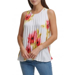 DKNY Sleeveless Floral Pleated Top 