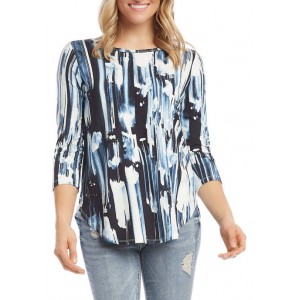 Karen Kane Women's 3/4 Sleeve Abstract Print Shirttail Top 