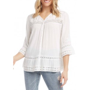 Karen Kane Women's Embroidered Lace Inset Top 