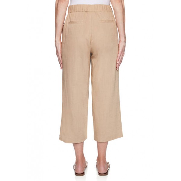 Ruby Rd Women's Golden Hour Fly-Front Classic Solid Laundered Linen Capris with Button Hem