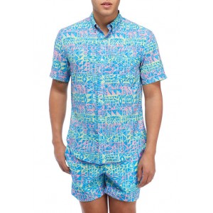 Cabana by Crown & Ivy™ Short Sleeve Neon Tribal Woven Shirt 
