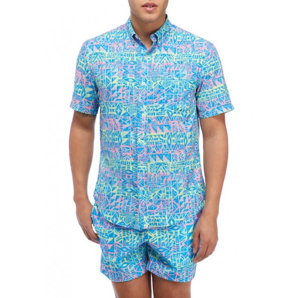 Cabana by Crown & Ivy™ Short Sleeve Neon Tribal Woven Shirt