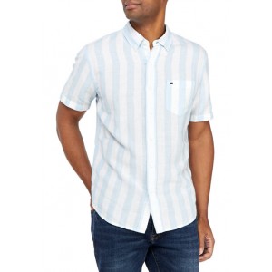 Crown & Ivy™ Short Sleeve Striped Linen Woven Shirt 