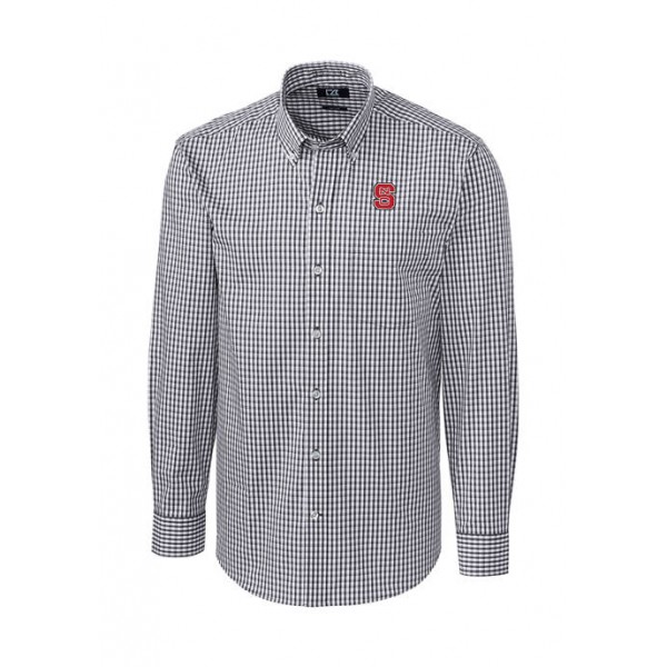 Cutter & Buck Big & Tall NCAA NC State Wolfpack Long Sleeve Stretch Gingham Button Down