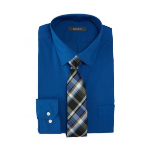 Madison Men's 2 Piece Slim Stretch Solid Shirt and Tie Set