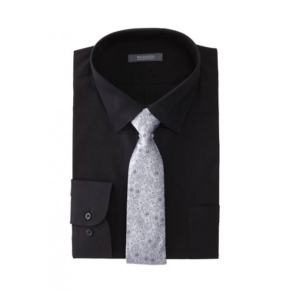 Madison Men's Slim Stretch Dress Shirt and Tie