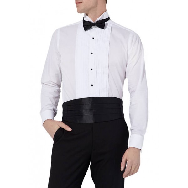 Madison Slim Fit Wing Tip Black Bow Tie Boxed Tuxedo Shirt
