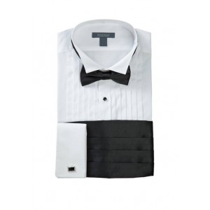 Madison Slim Fit Wing Tip Black Bow Tie Boxed Tuxedo Shirt