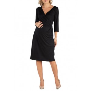 24seven Comfort Apparel Maternity 3/4 Sleeve Knee Length Wrap Dress 