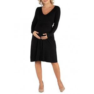 24seven Comfort Apparel Maternity V Neck Long Sleeve Professional Dress 