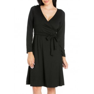 24seven Comfort Apparel Women's Collared V-Neck 3/4 Sleeve Wrap Dress 