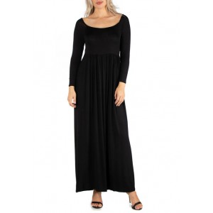 24seven Comfort Apparel Women's Long Sleeve Pleated Maxi Dress 