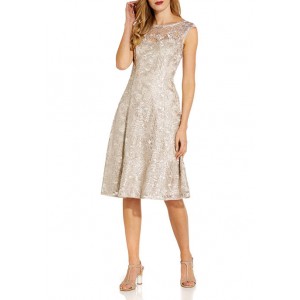 Adrianna Papell Women's Sleeveless Sequin Embroidered Fit and Flare Dress 