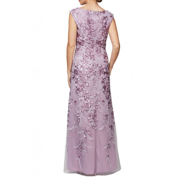 Alex Evenings Women's Long Embroidered Sleeveless Dress