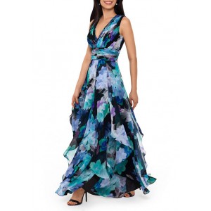 Betsy & Adam Women's Floral V-Neck Gown 