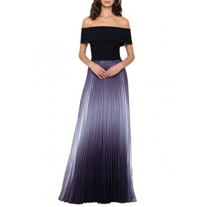 Betsy & Adam Women's Off the Shoulder Pleat Bottom A-Line Gown 