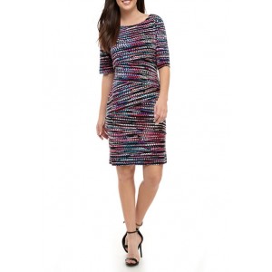 Connected Apparel Women's Elbow Sleeve Printed Sheath Dress 