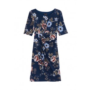 Connected Apparel Women's Elbow Sleeve Side Ruched Floral Dress 