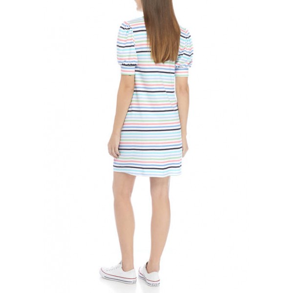 Crown & Ivy™ Women's Short Puff Sleeve Striped Dress