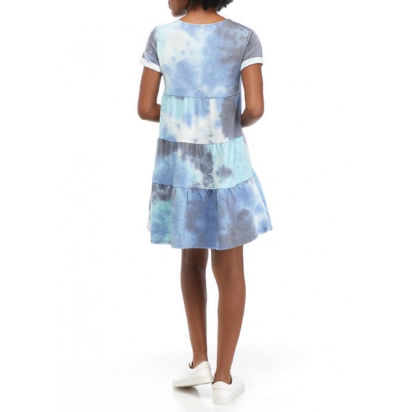 Crown & Ivy™ Women's Short Sleeve Tie Dye V-Neck Tiered Dress
