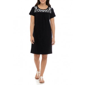 Kim Rogers® Women's Short Sleeve Embroidered Yoke Dress 