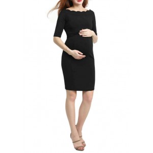 Kimi & Kai Maternity Kendall Scallop Trim Midi Dress 