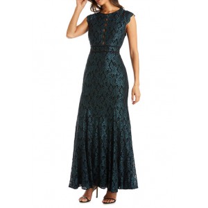 Nightway Women's Long Lace Trumpet Dress 