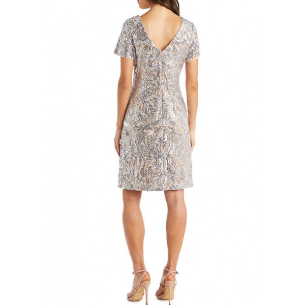 RM Richards 1 Piece 2 Tone Scroll Panel Embellished Sequin Dress