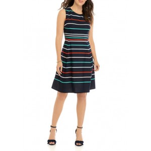 Sandra Darren Women's Multi Stripe Sleeveless Fit and Flare Dress 