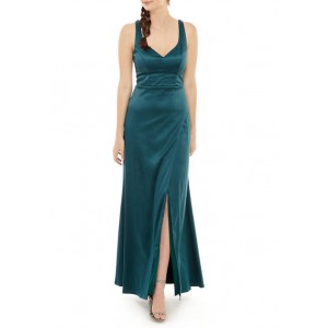 sequin hearts Women's Sleeveless Solid Satin Gown 
