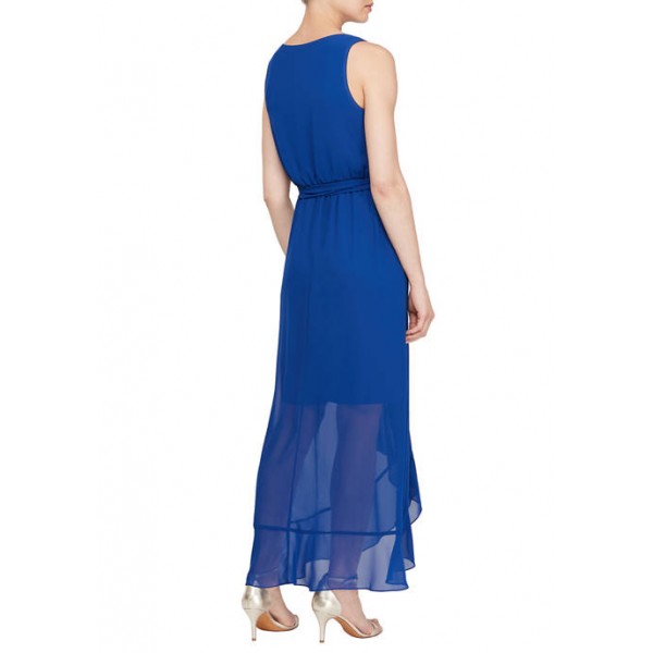 SLNY Women's Sleeveless Surplice Wrap Dress