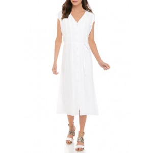 THE LIMITED Women's V-Neck Button Front Tie Waist Dress 