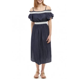 Violet Weekend Women's Ruffle Smocked Chambray Dress 