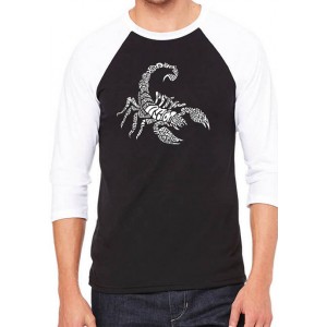 LA Pop Art Raglan Baseball Word Art Graphic T-Shirt - Types of Scorpions 