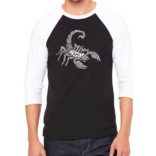 LA Pop Art Raglan Baseball Word Art Graphic T-Shirt - Types of Scorpions
