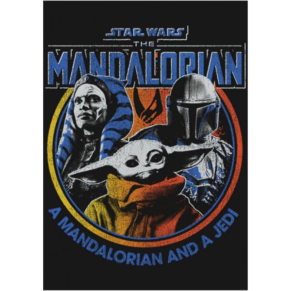 Star Wars The Mandalorian Retro Bright Long Sleeve Crew Graphic T-Shirt