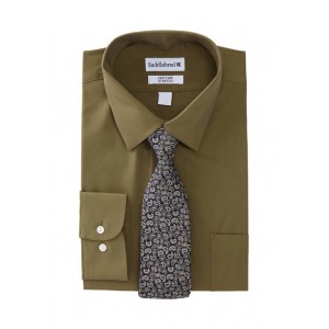 Saddlebred® 2 Piece Stretch Solid Dress Shirt and Tie Set 