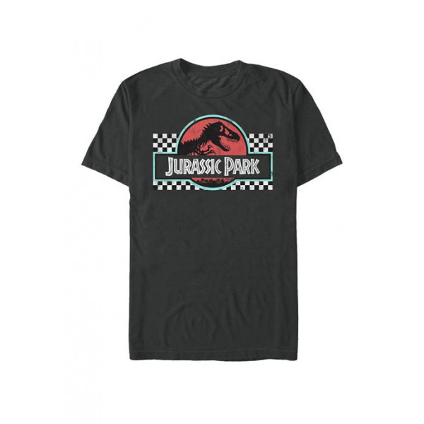 Jurassic Park Retro Colors Checkered Logo Short-Sleeve Tee Shirt