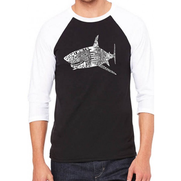 LA Pop Art Raglan Baseball Word Art Graphic T-Shirt - Species of Shark