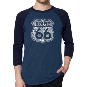 LA Pop Art Raglan Baseball Word Art T-Shirt - Route 66 - Life is a Highway 